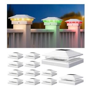 APONUO 12 Pack Solar Post Cap Lights White RGB Color Changing LED IP64 LH-TZ32